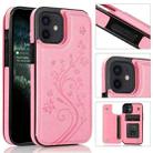 For iPhone 12 mini Butterflies Flowers Double Buckle PU + TPU Protective Case with Holder & Card Slots & Photo Frame (Pink) - 1