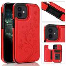 For iPhone 12 mini Butterflies Flowers Double Buckle PU + TPU Protective Case with Holder & Card Slots & Photo Frame (Red) - 1