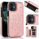 For iPhone 12 mini Butterflies Flowers Double Buckle PU + TPU Protective Case with Holder & Card Slots & Photo Frame (Rose Gold) - 1