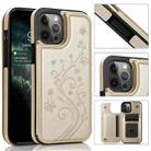 For iPhone 12 / 12 Pro Butterflies Flowers Double Buckle PU + TPU Protective Case with Holder & Card Slots & Photo Frame(Gold) - 1