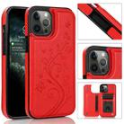 For iPhone 12 / 12 Pro Butterflies Flowers Double Buckle PU + TPU Protective Case with Holder & Card Slots & Photo Frame(Red) - 1