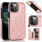 For iPhone 12 / 12 Pro Butterflies Flowers Double Buckle PU + TPU Protective Case with Holder & Card Slots & Photo Frame(Rose Gold) - 1