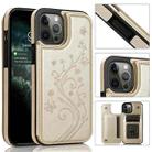 For iPhone 12 Pro Max Butterflies Flowers Double Buckle PU + TPU Protective Case with Holder & Card Slots & Photo Frame(Gold) - 1