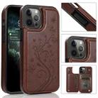 For iPhone 12 Pro Max Butterflies Flowers Double Buckle PU + TPU Protective Case with Holder & Card Slots & Photo Frame(Brown) - 1