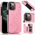For iPhone 12 Pro Max Butterflies Flowers Double Buckle PU + TPU Protective Case with Holder & Card Slots & Photo Frame(Pink) - 1