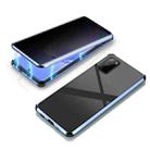 For Samsung Galaxy S20 Four-corner Shockproof Anti-peeping Magnetic Metal Frame Double-sided Tempered Glass Case(Blue) - 1