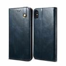 For iPhone X / XS Simple Wax Crazy Horse Texture Horizontal Flip Leather Case with Card Slots & Wallet(Navy Blue) - 1