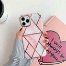 For iPhone 11 Golden Circle Plating Triangle Stitching Marble Pattern Dual-side Laminating TPU Case (Pink) - 1