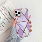 For iPhone 11 Golden Circle Plating Triangle Stitching Marble Pattern Dual-side Laminating TPU Case (Purple) - 1