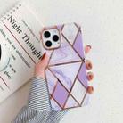 For iPhone 11 Pro Max Golden Circle Plating Triangle Stitching Marble Pattern Dual-side Laminating TPU Case (Purple) - 1