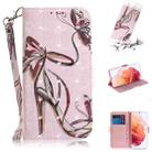 For Samsung Galaxy S21 5G 3D Colored Drawing Horizontal Flip Leather Case with Holder & Card Slots & Wallet & Lanyard(Butterfly High-heeled) - 1