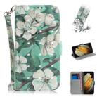 For Samsung Galaxy S21 Ultra 5G 3D Colored Drawing Horizontal Flip Leather Case with Holder & Card Slots & Wallet & Lanyard(Watercolor Flower) - 1