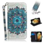 For Samsung Galaxy S21 Ultra 5G 3D Colored Drawing Horizontal Flip Leather Case with Holder & Card Slots & Wallet & Lanyard(Peacock Wreath) - 1