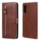 For LG Velvet Fashion Calf Texture Zipper Horizontal Flip Leather Case with Holder & Card Slots & Wallet(Brown) - 1