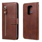 For Motorola Moto G9 Play / Moto E7 Plus Fashion Calf Texture Zipper Horizontal Flip Leather Case with Holder & Card Slots & Wallet(Brown) - 1