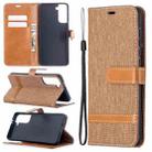 For Samsung Galaxy S21 5G Color Matching Denim Texture Horizontal Flip Leather Case with Holder & Card Slots & Wallet & Lanyard(Brown) - 1