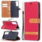 For Samsung Galaxy S21 5G Color Matching Denim Texture Horizontal Flip Leather Case with Holder & Card Slots & Wallet & Lanyard(Red) - 1