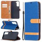 For Samsung Galaxy S21+ 5G Color Matching Denim Texture Horizontal Flip Leather Case with Holder & Card Slots & Wallet & Lanyard(Blue) - 1