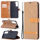 For Samsung Galaxy S21+ 5G Color Matching Denim Texture Horizontal Flip Leather Case with Holder & Card Slots & Wallet & Lanyard(Brown) - 1