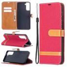 For Samsung Galaxy S21+ 5G Color Matching Denim Texture Horizontal Flip Leather Case with Holder & Card Slots & Wallet & Lanyard(Red) - 1
