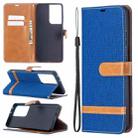 For Samsung Galaxy S21 Ultra 5G Color Matching Denim Texture Horizontal Flip Leather Case with Holder & Card Slots & Wallet & Lanyard(Blue) - 1