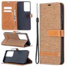 For Samsung Galaxy S21 Ultra 5G Color Matching Denim Texture Horizontal Flip Leather Case with Holder & Card Slots & Wallet & Lanyard(Brown) - 1