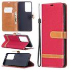 For Samsung Galaxy S21 Ultra 5G Color Matching Denim Texture Horizontal Flip Leather Case with Holder & Card Slots & Wallet & Lanyard(Red) - 1