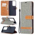 For Samsung Galaxy S21 Ultra 5G Color Matching Denim Texture Horizontal Flip Leather Case with Holder & Card Slots & Wallet & Lanyard(Grey) - 1