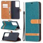 For Samsung Galaxy S21 Ultra 5G Color Matching Denim Texture Horizontal Flip Leather Case with Holder & Card Slots & Wallet & Lanyard(Green) - 1