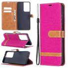 For Samsung Galaxy S21 Ultra 5G Color Matching Denim Texture Horizontal Flip Leather Case with Holder & Card Slots & Wallet & Lanyard(Rose Red) - 1