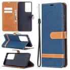 For Samsung Galaxy S21 Ultra 5G Color Matching Denim Texture Horizontal Flip Leather Case with Holder & Card Slots & Wallet & Lanyard(Dark Blue) - 1