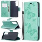 For Samsung Galaxy S21 5G Embossing Two Butterflies Pattern Horizontal Flip PU Leather Case with Holder & Card Slot & Wallet & Lanyard(Green) - 1