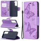 For Samsung Galaxy S21 5G Embossing Two Butterflies Pattern Horizontal Flip PU Leather Case with Holder & Card Slot & Wallet & Lanyard(Purple) - 1