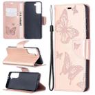 For Samsung Galaxy S21 5G Embossing Two Butterflies Pattern Horizontal Flip PU Leather Case with Holder & Card Slot & Wallet & Lanyard(Rose Gold) - 1