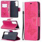 For Samsung Galaxy S21 5G Embossing Two Butterflies Pattern Horizontal Flip PU Leather Case with Holder & Card Slot & Wallet & Lanyard(Rose Red) - 1
