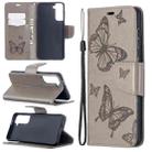 For Samsung Galaxy S21 5G Embossing Two Butterflies Pattern Horizontal Flip PU Leather Case with Holder & Card Slot & Wallet & Lanyard(Grey) - 1