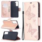 For Samsung Galaxy S21+ 5G Embossing Two Butterflies Pattern Horizontal Flip PU Leather Case with Holder & Card Slot & Wallet & Lanyard(Rose Gold) - 1