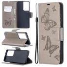 For Samsung Galaxy S21 Ultra 5G Embossing Two Butterflies Pattern Horizontal Flip PU Leather Case with Holder & Card Slot & Wallet & Lanyard(Grey) - 1