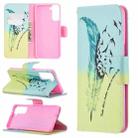 For Samsung Galaxy S21+ 5G Colored Drawing Pattern Horizontal Flip Leather Case with Holder & Card Slots & Wallet(Feather) - 1
