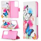 For Samsung Galaxy S21 Ultra 5G Colored Drawing Pattern Horizontal Flip Leather Case with Holder & Card Slots & Wallet(Butterfly) - 1