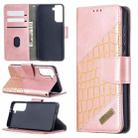 For Samsung Galaxy S21 5G Matching Color Crocodile Texture Horizontal Flip PU Leather Case with Wallet & Holder & Card Slots(Rose Gold) - 1