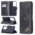For Samsung Galaxy S21 Ultra 5G Matching Color Crocodile Texture Horizontal Flip PU Leather Case with Wallet & Holder & Card Slots(Black) - 1