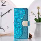 For Samsung Galaxy S21 5G Laser Glitter Powder Matching Crocodile Texture Horizontal Flip Leather Case with Card Slots & Holder(Blue) - 1