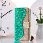 For Samsung Galaxy S21 5G Laser Glitter Powder Matching Crocodile Texture Horizontal Flip Leather Case with Card Slots & Holder(Green) - 1