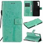 For Motorola Edge Tree & Cat Pattern Pressed Printing Horizontal Flip PU Leather Case with Holder & Card Slots & Wallet & Lanyard(Green) - 1