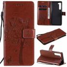 For Motorola Edge Tree & Cat Pattern Pressed Printing Horizontal Flip PU Leather Case with Holder & Card Slots & Wallet & Lanyard(Brown) - 1