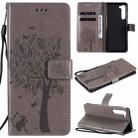 For Motorola Edge Tree & Cat Pattern Pressed Printing Horizontal Flip PU Leather Case with Holder & Card Slots & Wallet & Lanyard(Grey) - 1