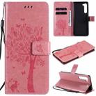 For Motorola Edge Tree & Cat Pattern Pressed Printing Horizontal Flip PU Leather Case with Holder & Card Slots & Wallet & Lanyard(Pink) - 1