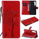 For Motorola Edge Tree & Cat Pattern Pressed Printing Horizontal Flip PU Leather Case with Holder & Card Slots & Wallet & Lanyard(Red) - 1