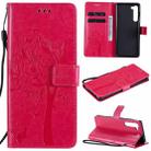 For Motorola Edge Tree & Cat Pattern Pressed Printing Horizontal Flip PU Leather Case with Holder & Card Slots & Wallet & Lanyard(Rose Red) - 1